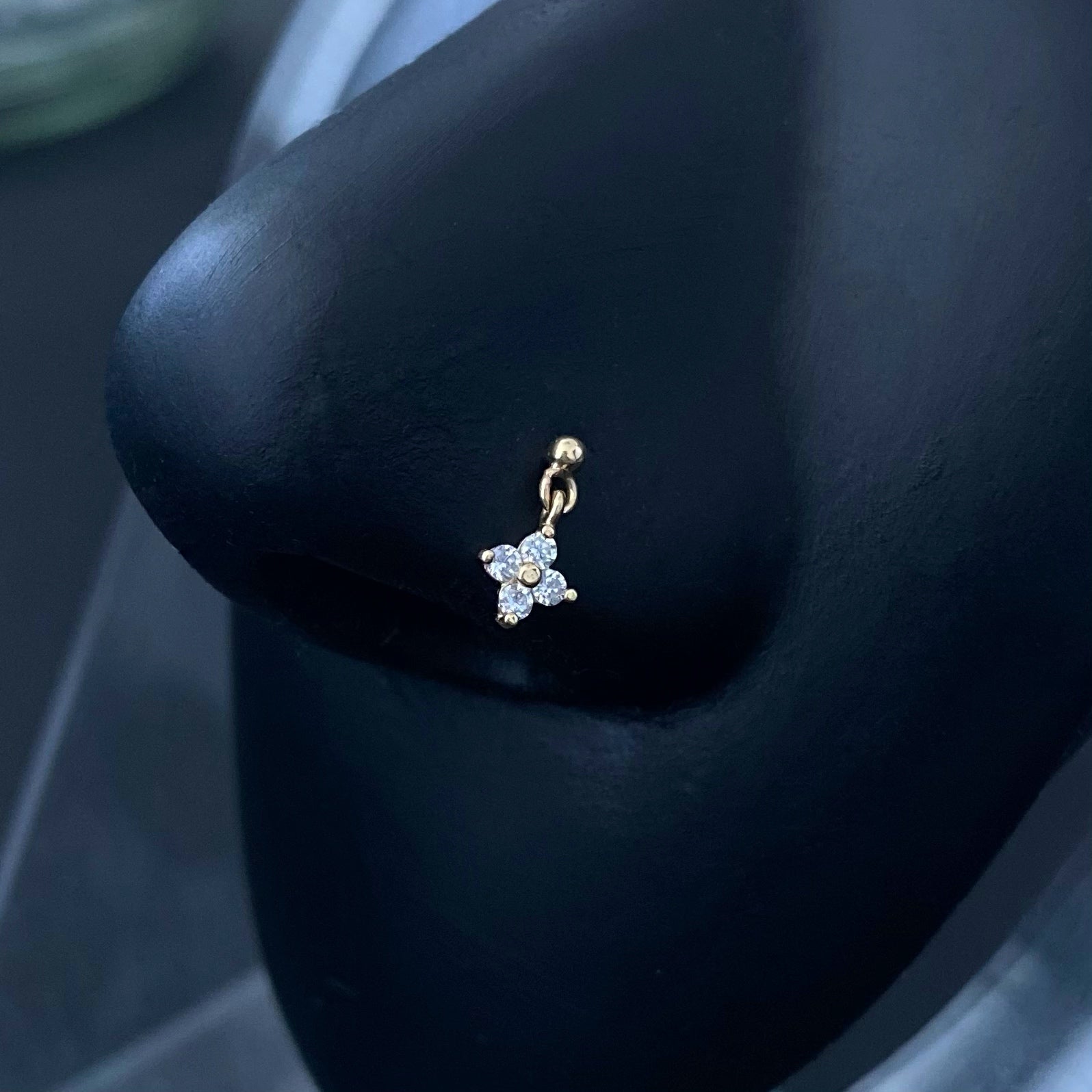 14k CZ Hanging Flower Nose Screw Stud
